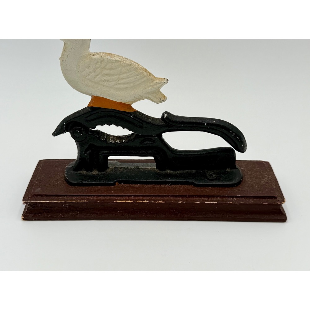 Vintage Cast Iron Duck Nutcracker Hand Painted Goose on Wood Base Rustic Decor - Picture 5 of 8